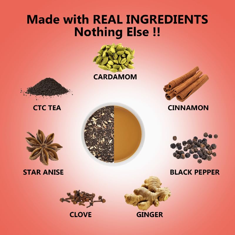 Image of TEA SENSE Royal Masala Chai | 200 g | Strong & Kadak | Assam CTC, Ginger, Cardamom, Clove, Cinnamon, Black Pepper, Star Anise | Chaipatti