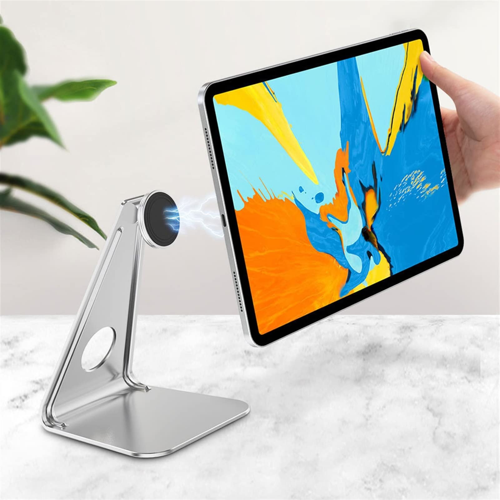 Supporto per Tablet Supporto for tablet, supporto for tablet magnetico desktop universale, supporto tablet in alluminio regolabile multi-angolo for tablet e telefoni entro 12,9 pollici Porta Tablet