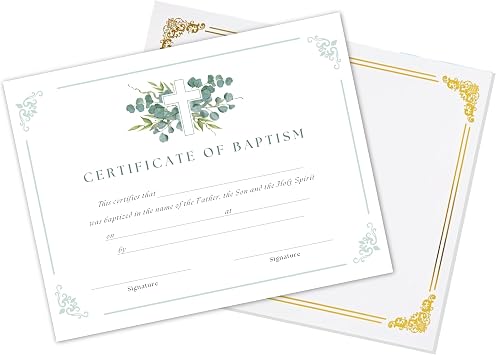 Certificate of Baptism, Baby Dedication Christening Gifts for Girls & Boys, Baptismal Certificates for Adults, Teenagers, Elegant Church Award for Child Dedication with Presentation Folder