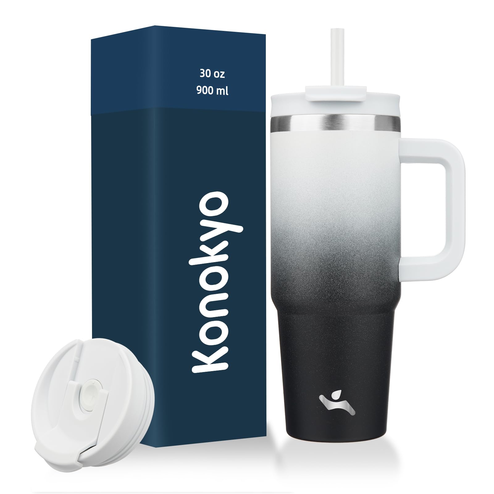 Konokyo 30 oz Insulated Tumbler Water Bottle with Handle, Straw Lid