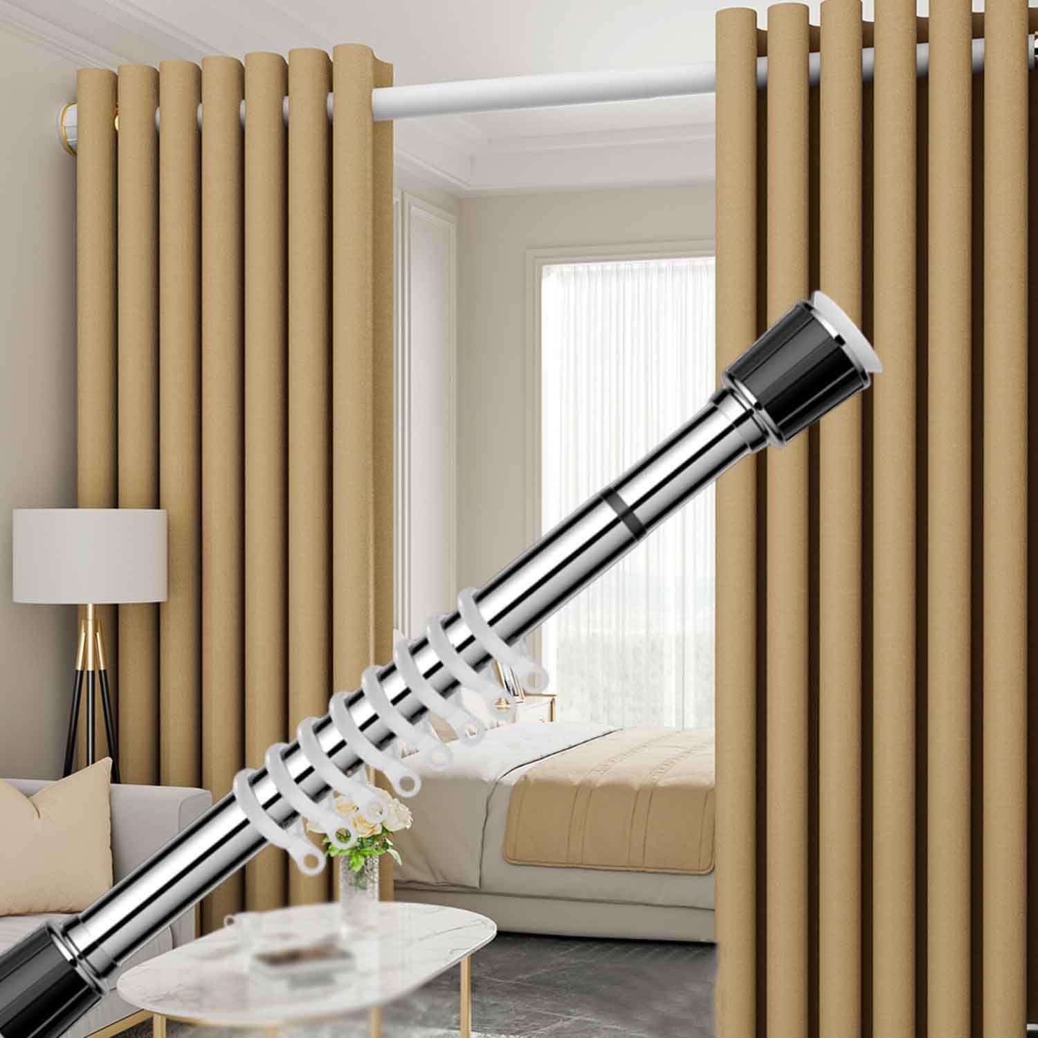 Tringle de douche réglable sans perçage extensible 0,4 m à 5 m Argenté Utilisation extérieure/intérieure Convient aux espaces de 1,1 à 1,9 m