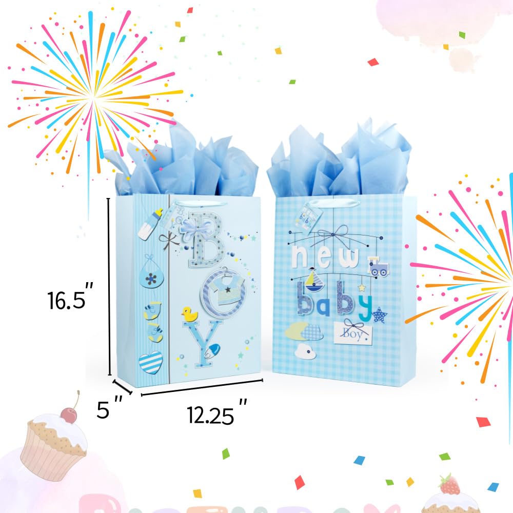 Set Regalo Baby Shower Extra Large: Sacchetto Bianco Con Rose, Biglietto, Carta Velina E Adesivi