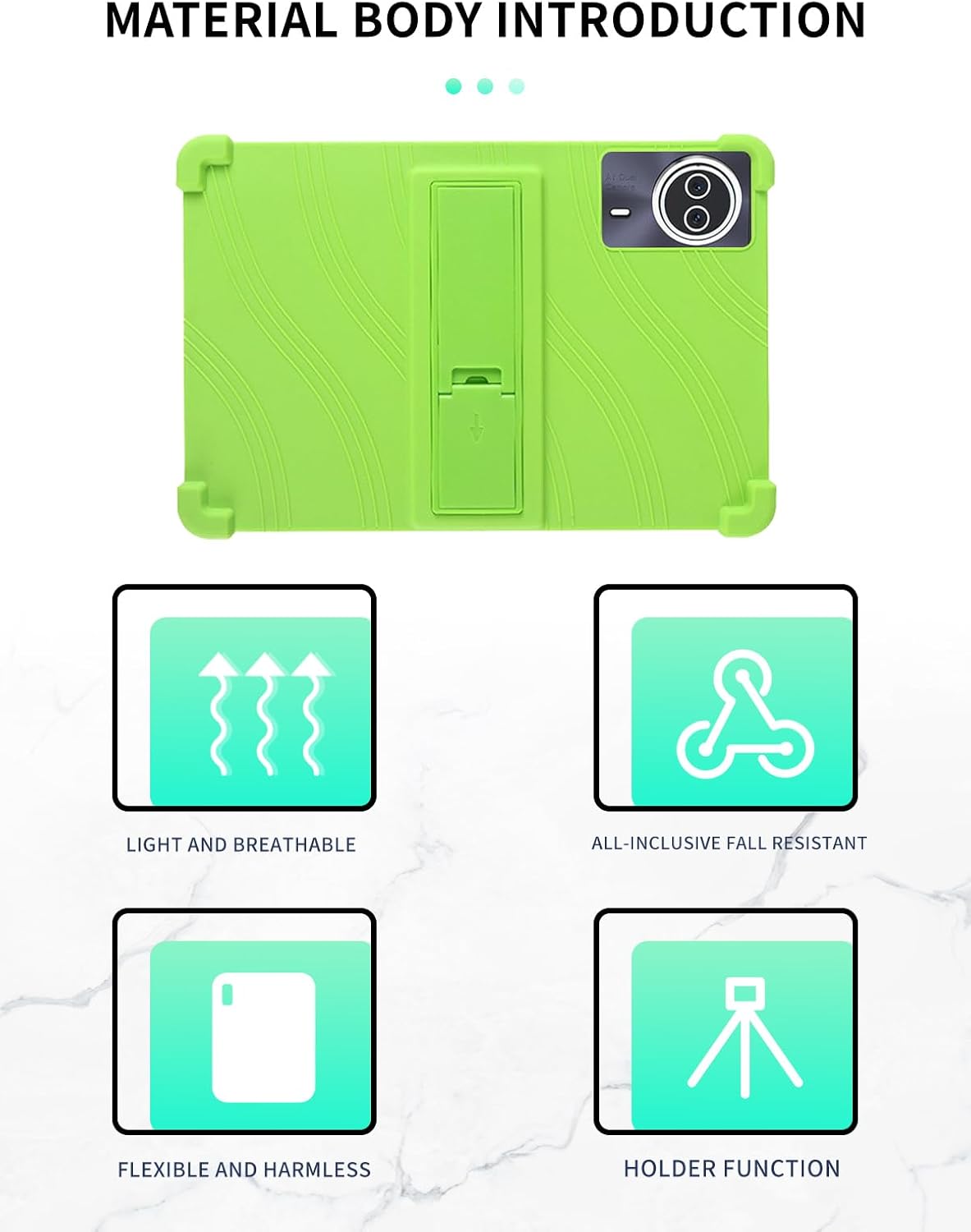 Case for BEYODFU A140 2025 Upgraded Android 14 Tablet 14 inch，WUNIAK Shock Proof Lightweight Stand Rubber Shell Protective Cover,Kids Friendly Soft Silicone Adjustable Stand Cover,Green