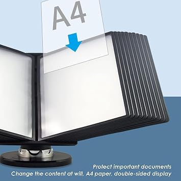 Desktop Reference System - Wall Mount Reference Organizer, 20 Display Pockets, Metal Desktop Document Holder Adjustable Desk Flip File Holder, for Office/Home Display and Storage A4 Documents