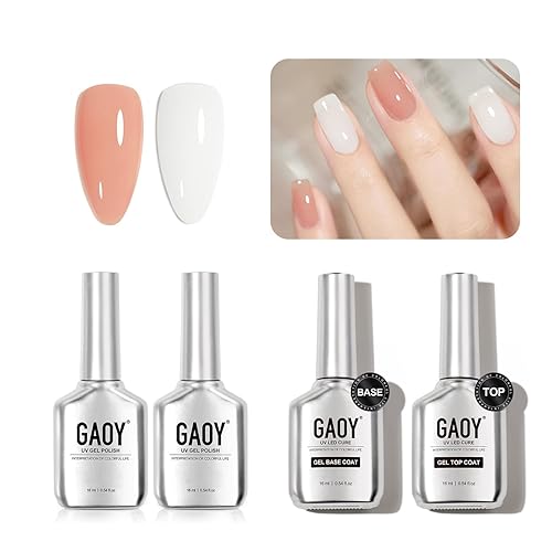 GAOY Esmalte de uñas de gel de gelatina de 2 colores, blanco lechoso, rosa, nude, capa superior de gel y capa base