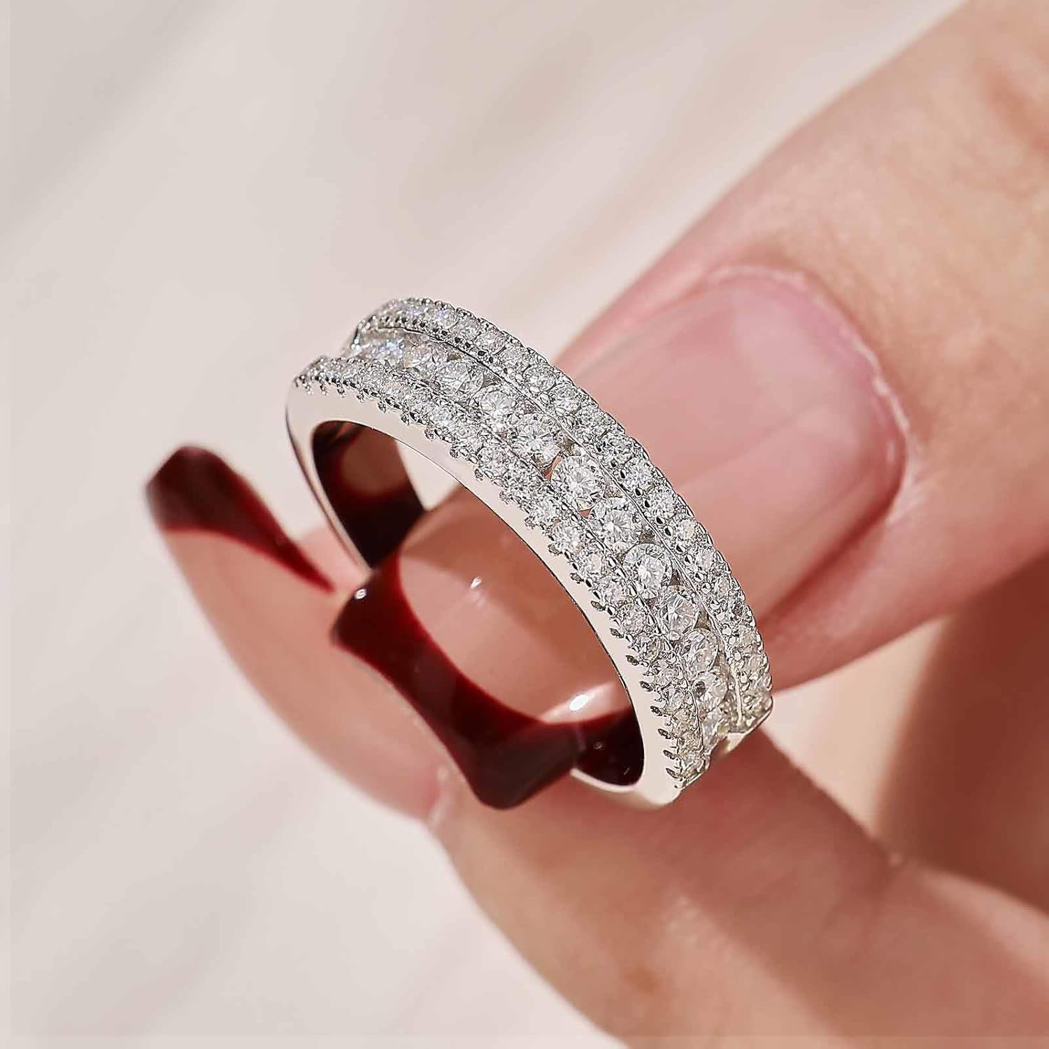 Moissanite Rings For Women D Color VVS1 Clarity Multi Row Eternity Band Ring 925 Sterling Silver Sz 5-10 - Image 2