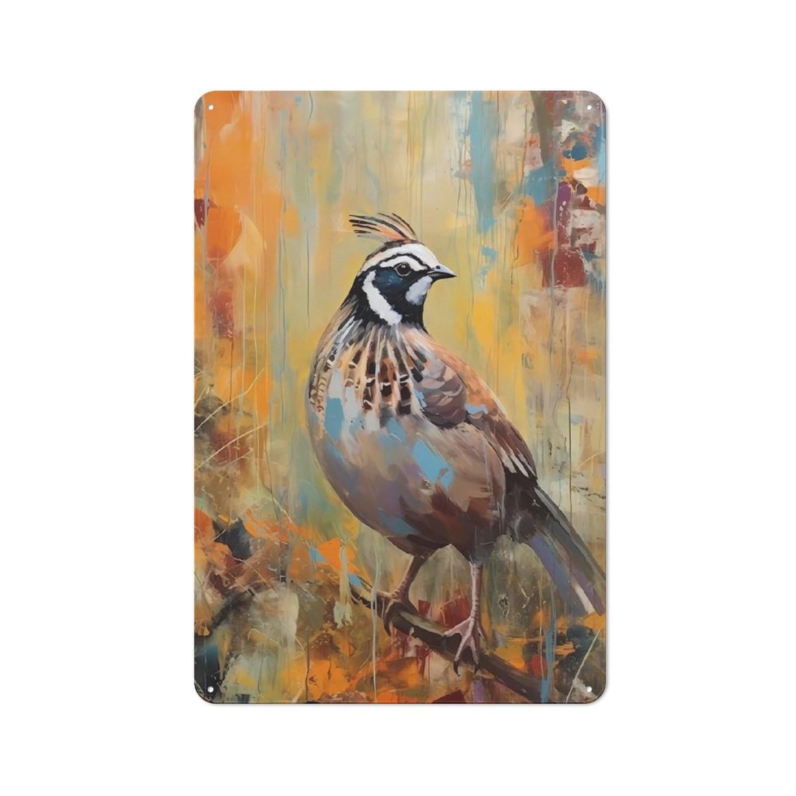 Junmoney Quail Painting Tin Wall Plaque 30X20cm With For Hobby Room Or Studio, For Updating Hobby Room And Studio After Moving