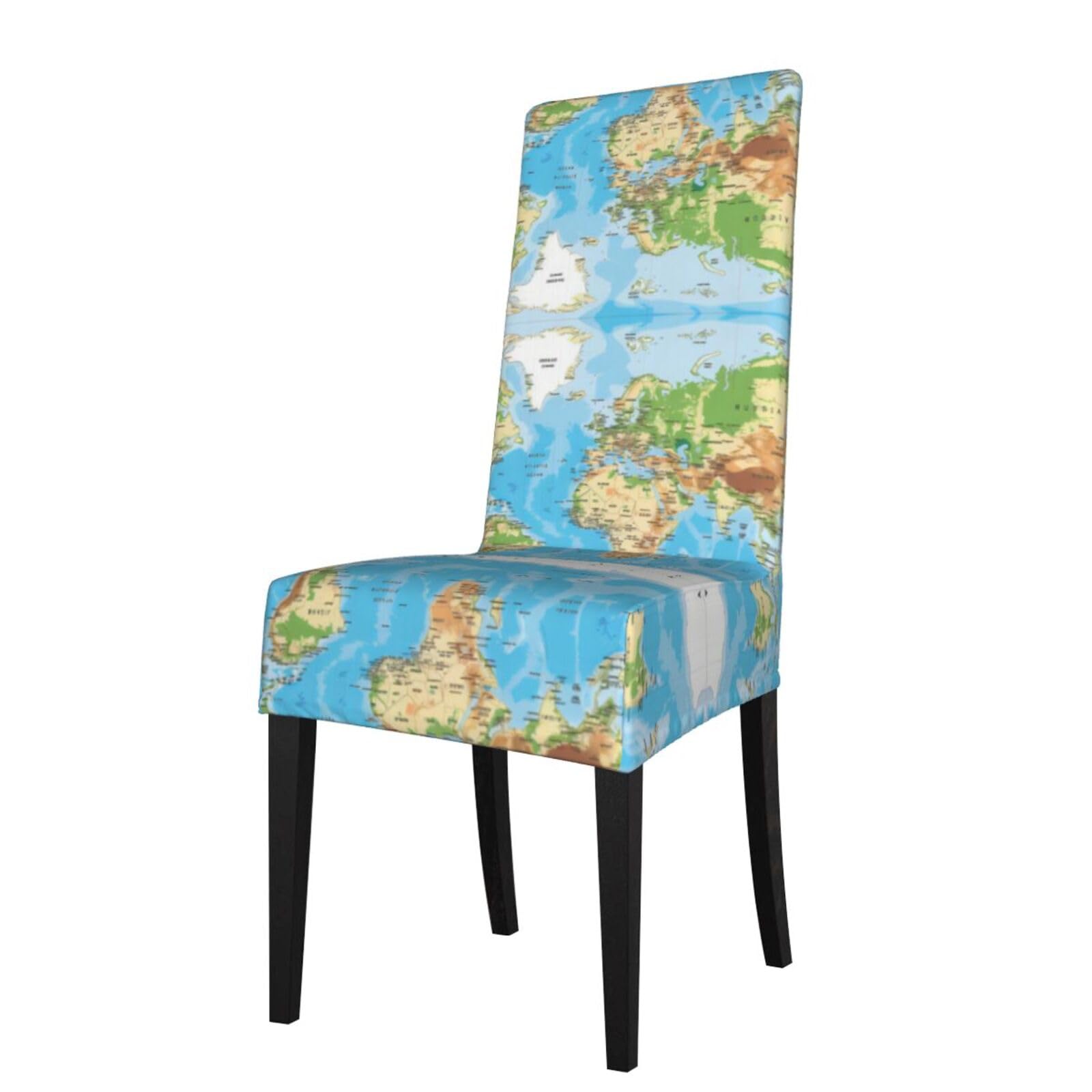 HJFCZH World Map Prints Dining Chair Throw Covers – Stretchable Slipcovers for Chair Seat Back – Protect Furniture from Kids & Pets – Easy Care, No Ironing Needed