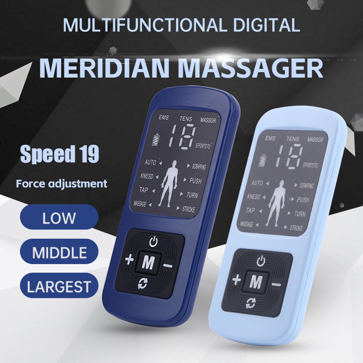 Elettrostimolatore muscolare EMS TENS Dispositivo 8 modalità dispositivo di terapia del dolore con 2 canali,Blu