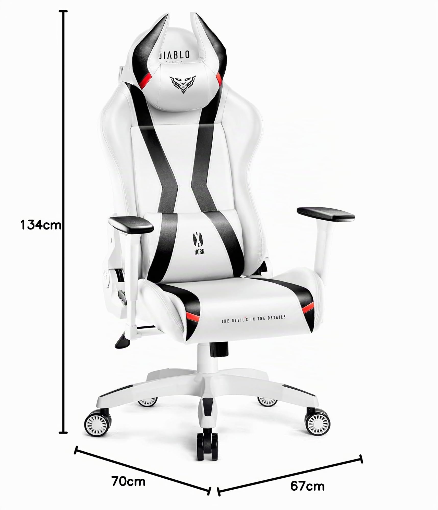 Diablo X-Horn Silla Gaming Oficina Gamer Apoyabrazos 3D Cojín Ajustable Diseño Ergonómico Cuero Sintético Función de Inclinación Blanco Normal (L)