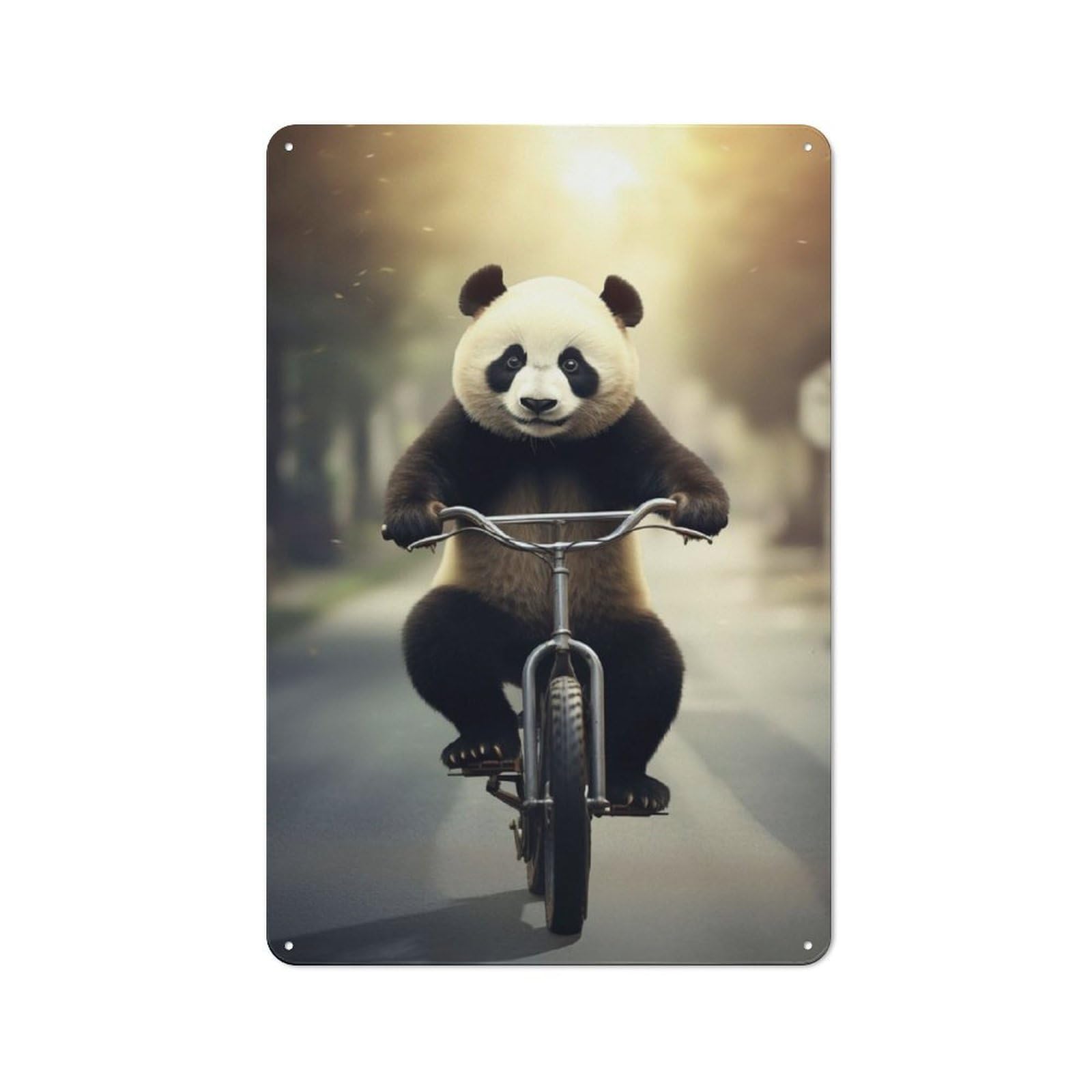 Junmoney Panda On A Bicycle Metal Wall Sign 30X20cm Featuring For Home Bar Wall, Housewarming Present For People Styling Home Bar