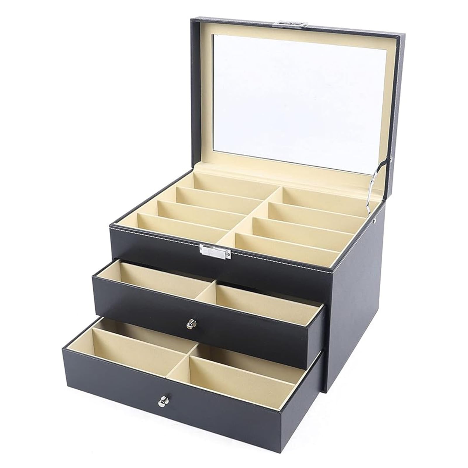 24 Pezzi di Occhiali da Sole Organizzatore di Occhiali Multipli Vetrina per Occhiali a 3 Livelli Scatola di immagazzinaggio Collezione di Cuoio Titolare con cassetto