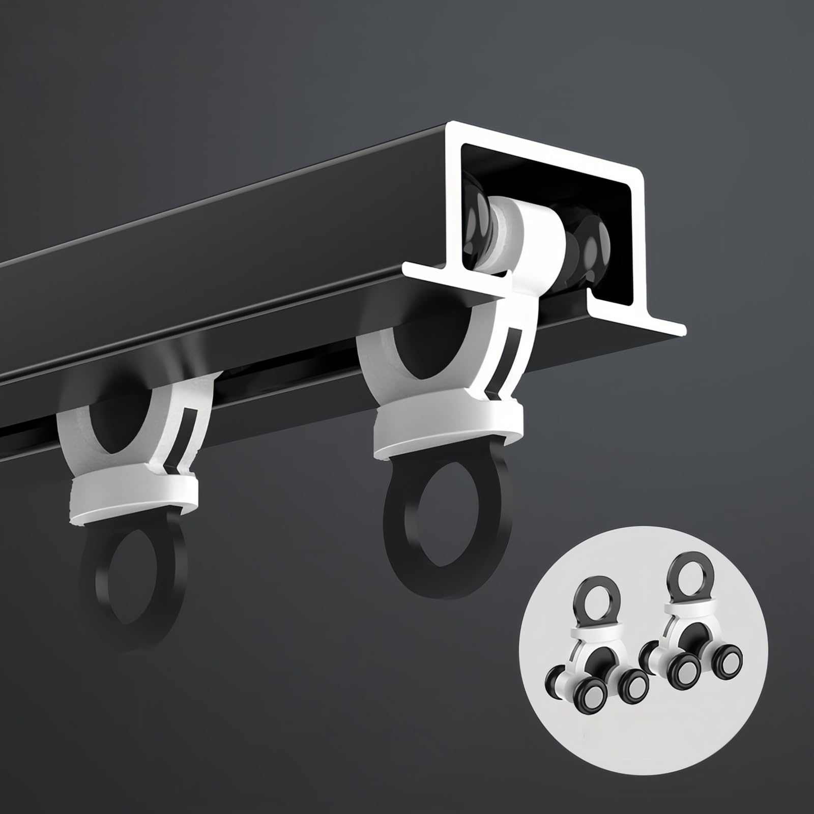Riel deslizante de aluminio empotrado | Soporte de techo divisor de habitación de 1 a 6 m | Barra de división individual ajustable | Negro 2 m para una separación suave de la habitación