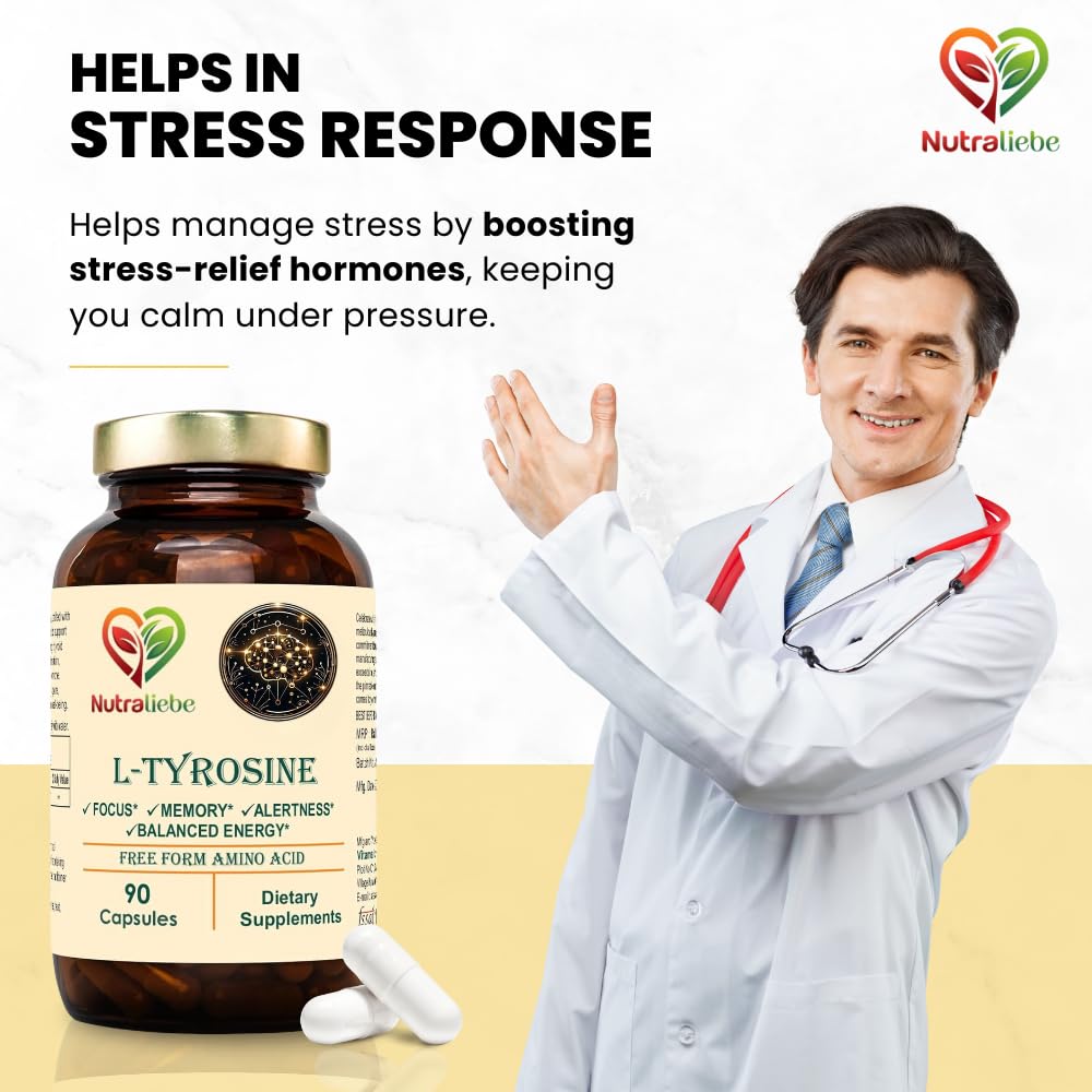 NutraLiebe L-Tyrosine 500mg - Free Form Amino Acid, Non-GMO, 90 Capsules - Image 6 thumbnail