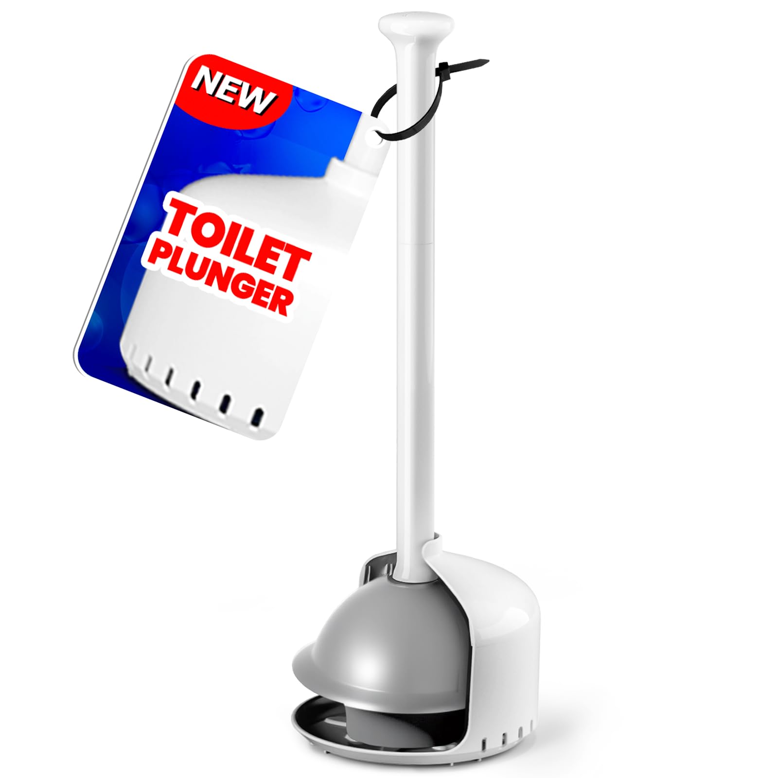 FORASTO Toilet Plunger with Holder,Plungers for Bathroom with Holder,Heavy Duty Plunger with Cover,Bathroom Decor，Bathroom Accessories，Toilet Bowl Cleaners,Pearl White