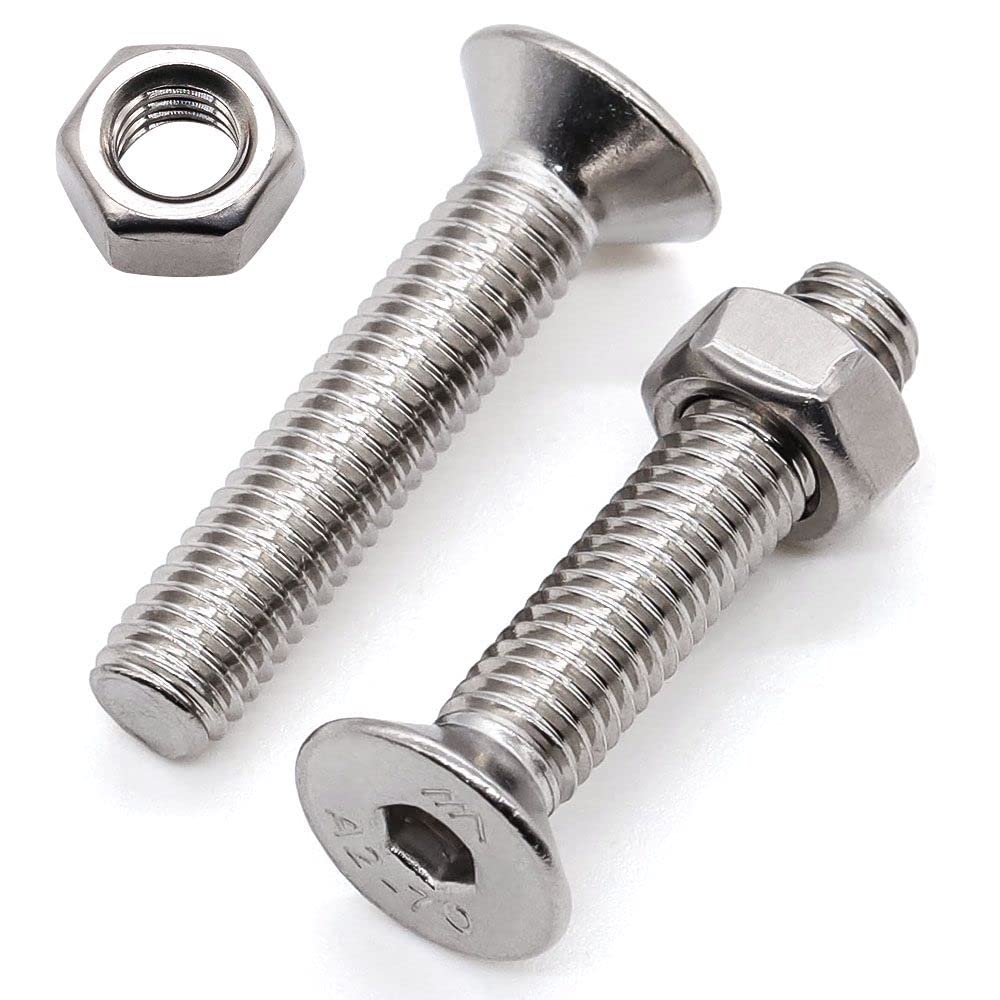 Glvaner (60 Sets) M3-0.5 x 20mm Stainless Steel Flat Socket Head Cap Screws Countersunk Head with Hex Nuts 304 (18-8) Stainless Steel Full Thread