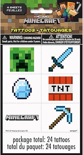 Tatuajes de Minecraft multicolor (24 unidades) - Perfecto para fiestas infantiles, eventos temáticos y celebraciones de juegos