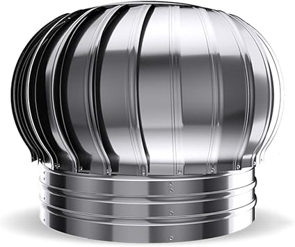 Stainless Steel Rotating Chimney Cowl Cap, Spinner Anti-Downdraught Fits Most Standard Chimney Pots Rotary Turbine Ventilator,200mm