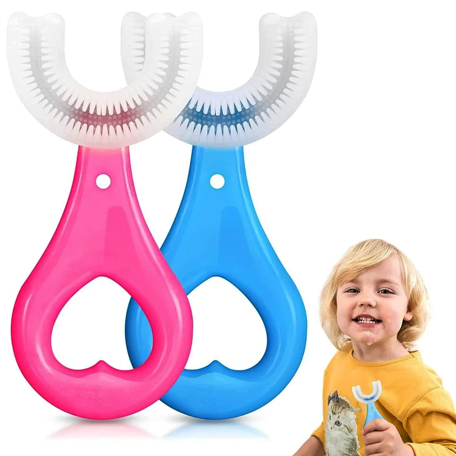 PREMIUM TOUCH U Shaped Silicone Toothbrush For Kids | Silicone Brush Head for 360 Degree Cleaning | Toddlers Toothbrush | Soft Silicone Brush Head Suitable For 2-6 Years (Pack of 2, Multicolor) (B0CWS61SXC) Amazon Price History, Amazon Price Tracker