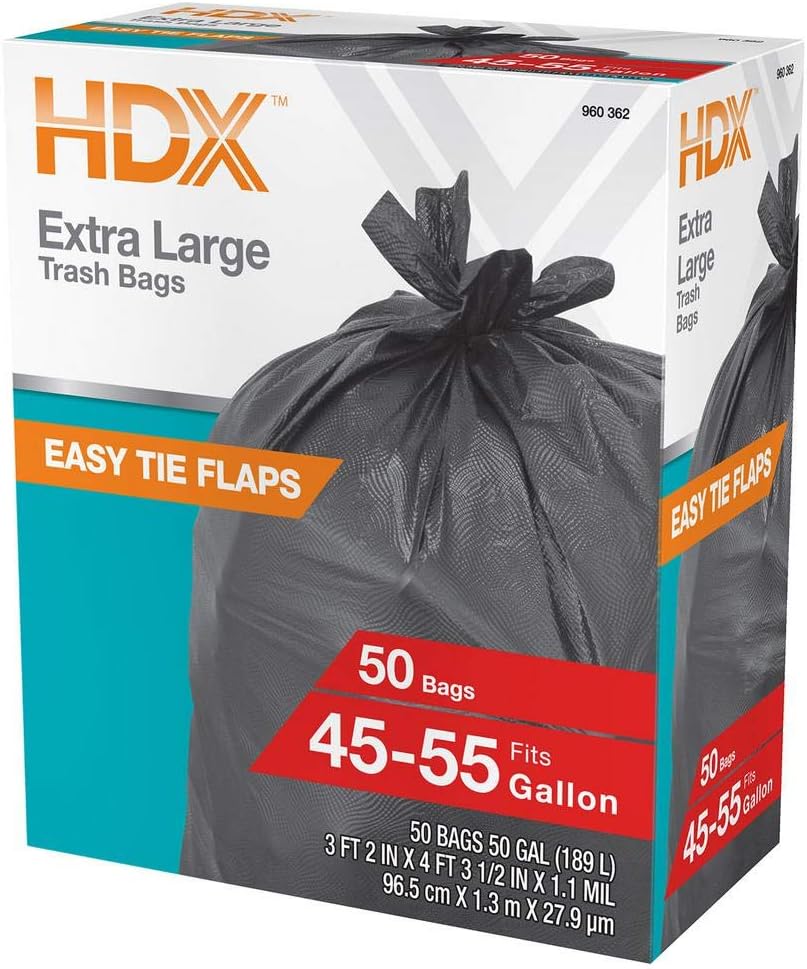 HDX 50 gal. Black Wave Cut Trash Bags (50-Count) (Packaging may Vary)