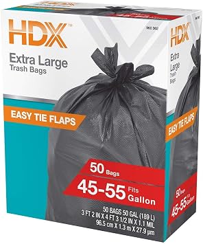 HDX 50 gal. Black Wave Cut Trash Bags 50-Count Packaging may Vary