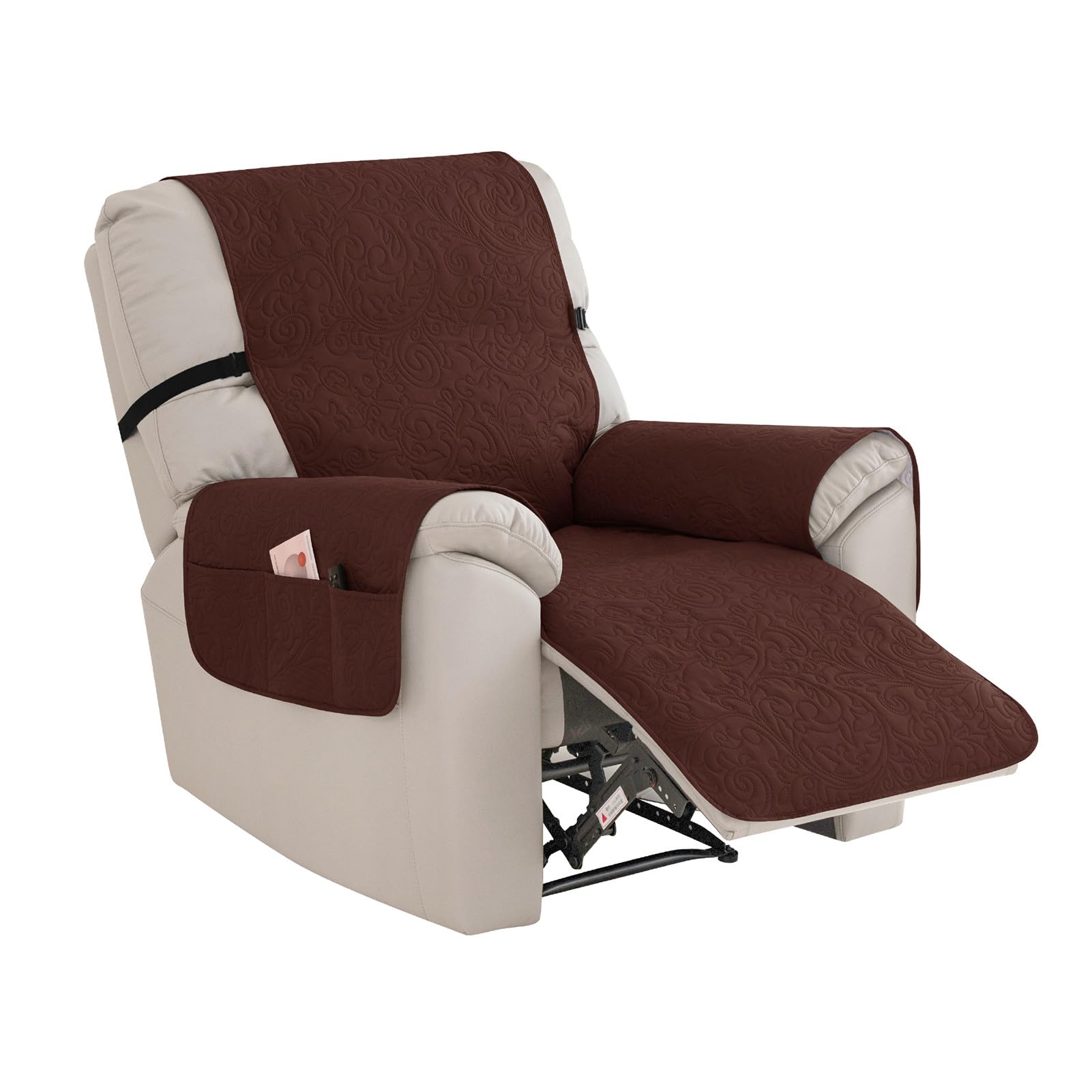 Copripoltrona Reclinabile Impermeabile, Antiscivolo Relax Copripoltrona 1 Posti Con 6 Tasche, Lavabile Antigraffio Copridivano Reclinabile Per Cani Bambini (Marrone Scuro)
