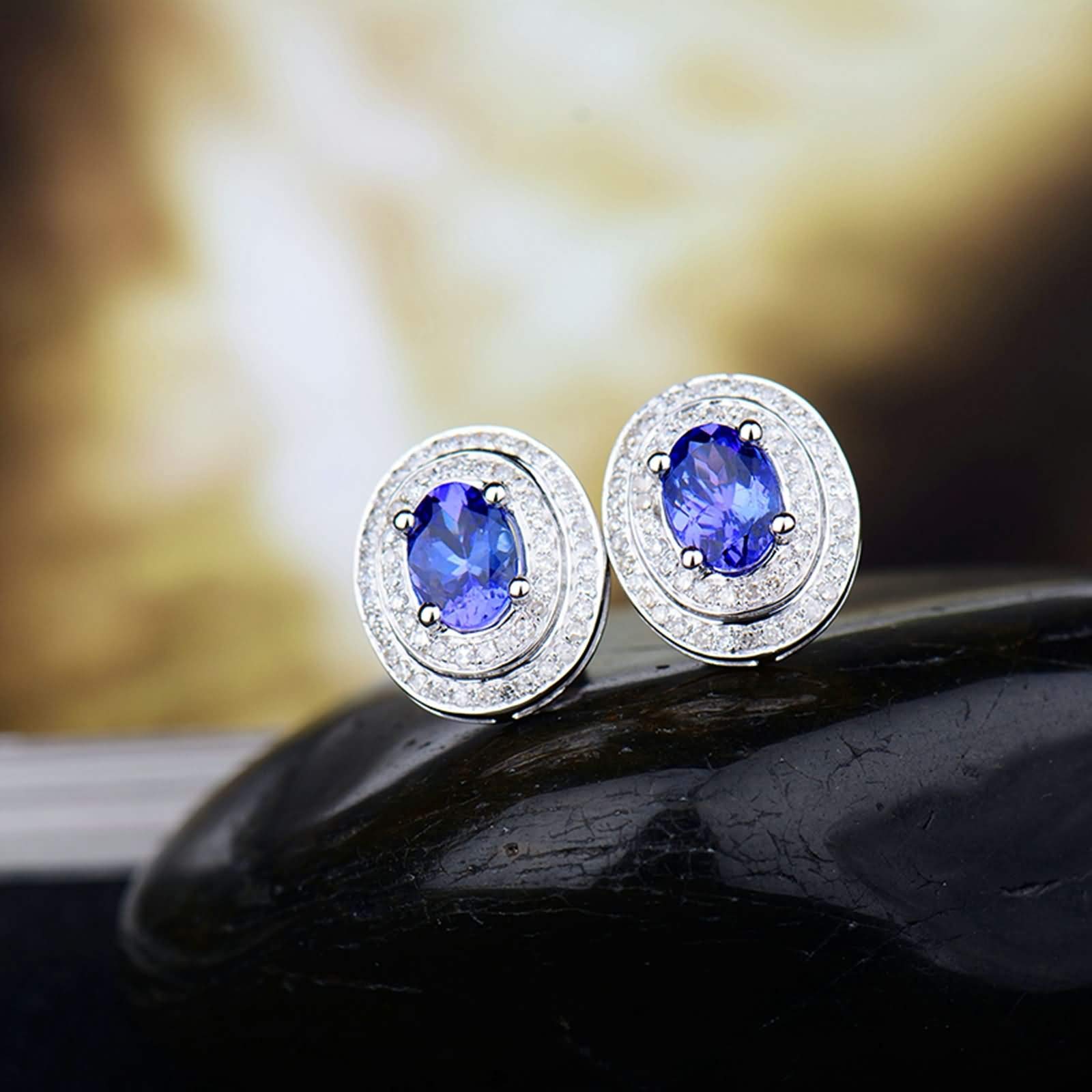 Epinki Weiß Gold 18K Ohrringe Hängend, Empfindlich Damenohrstecker mit Tansanit 1.72ct Blau, Geschenk für Valentinstag Weihnachten, Weiß Gold Blau
