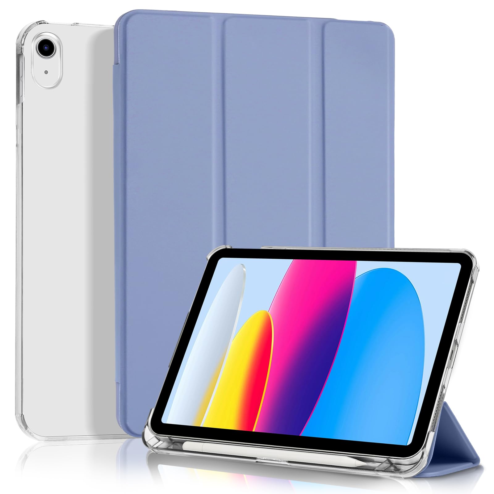 Funda para iPad (A16) 11ª Generación 2025 11 Pulgadas, iPad 10ª Generación 10,9" 2022 con Portalápiz, Carcasa Protectora Delgada Ligera con Cubierta Trasera Rígida Translúcida, Gris Lavanda