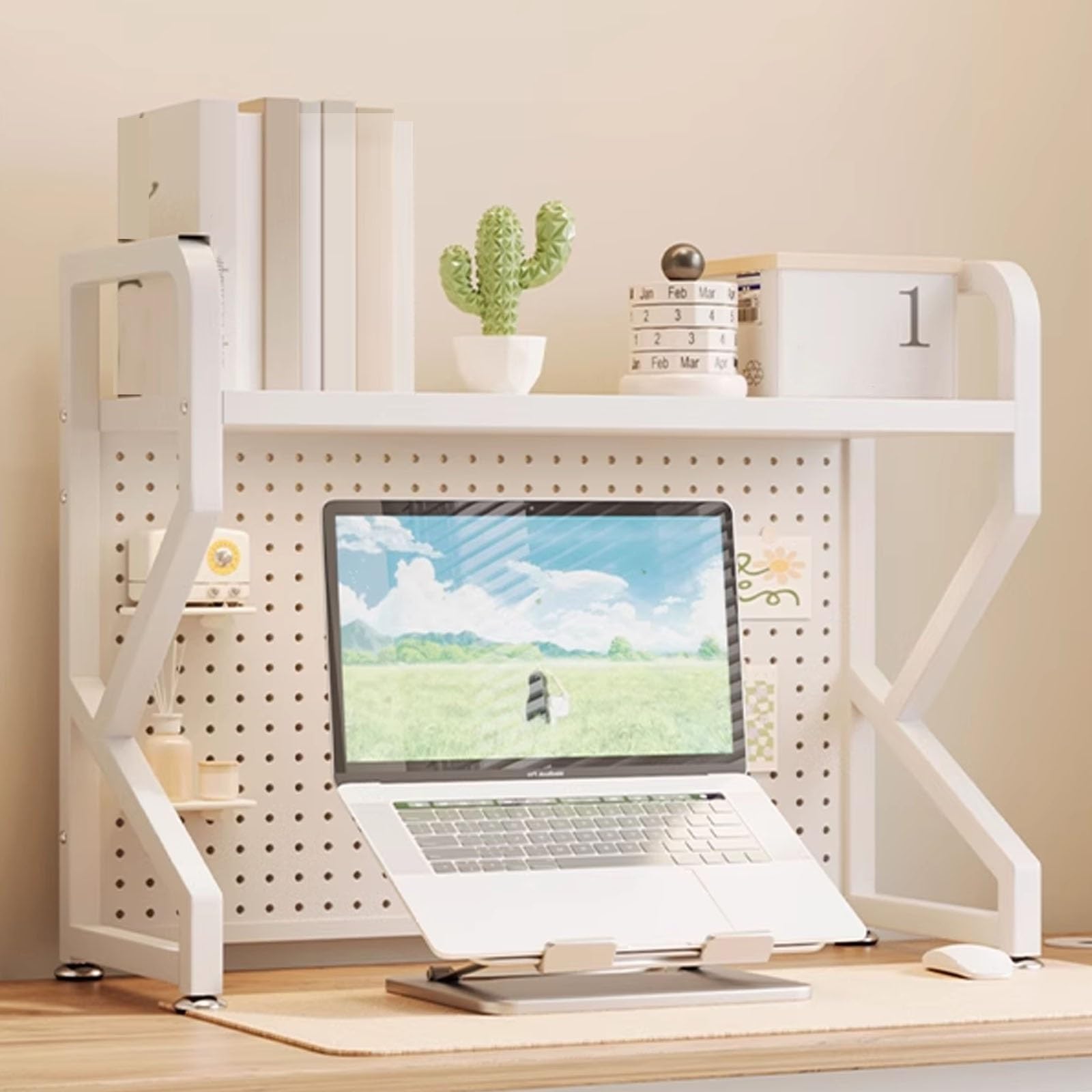 CWCQGH Multifunctional Dorm Room Desk - Stylish Desktop Organizer for Office/Computer Desks, Ideal for Books, Documents, Potted Plants & Decorative Items,White-a-110cm/43.3in
