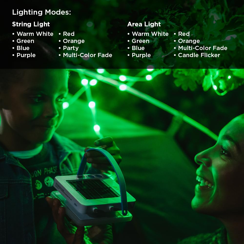 LuminAID Guirlande lumineuse solaire colorée avec chargeur de téléphone – Lumières multicolores pour tente de camping – Lumières de 7 m parfaites pour le camping, le jardin, la terrasse, les