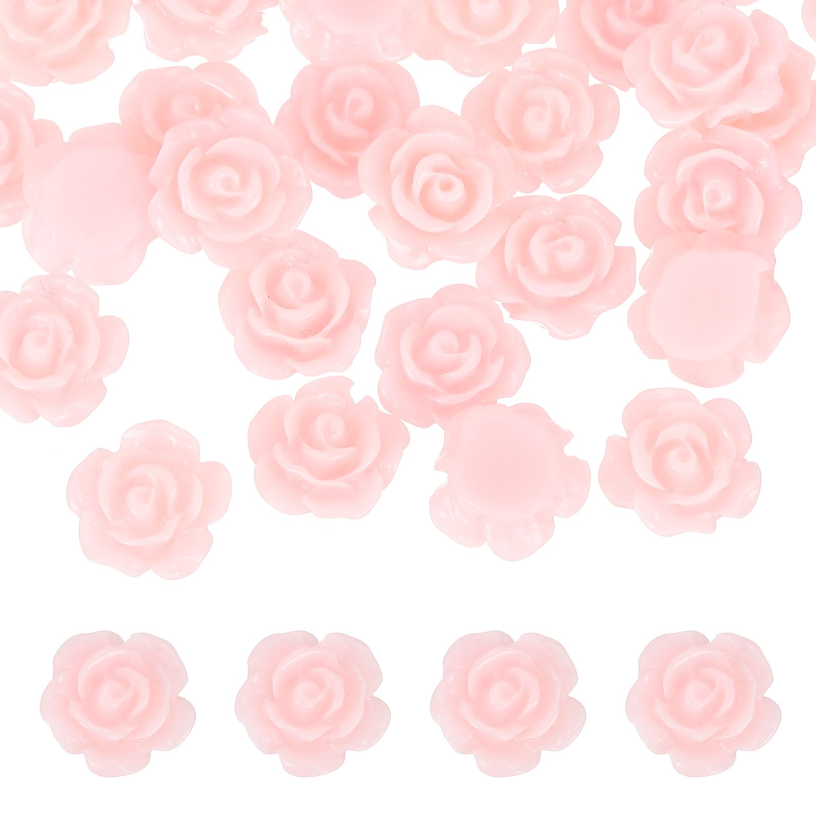 PATIKIL 10mm Resin Rose Flatback Charms, 30 Pcs Mini Undrilled Flatback Embellishment Flower Gems Bead Decoden Charm Bulk for DIY Craft Jewelry Making Nail Phone Case, Pink