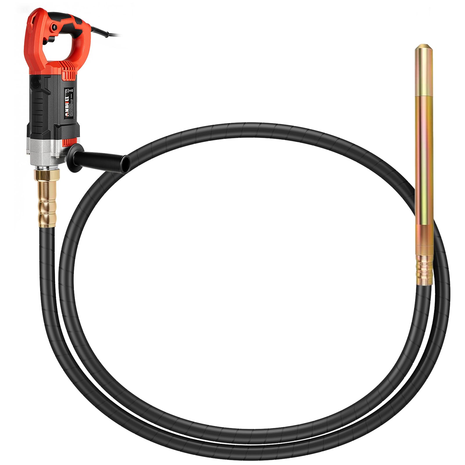 Anbull Vibratore per Calcestruzzo 4 m, 1800 W Vibratore per Cemento, 5500 rpm, Ampiezza: 0,9 mm, Concrete Vibrator, Rosso e nero