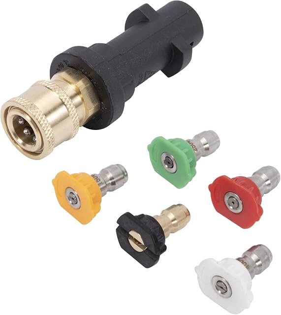 KASturbo Pressure Washer Adapter 1/4'' Quick Connect Female Fitting Fit for Karcher K2 K3 K4 K5 K6 K7 with 5 Power Nozzle Tips Multiple Degree