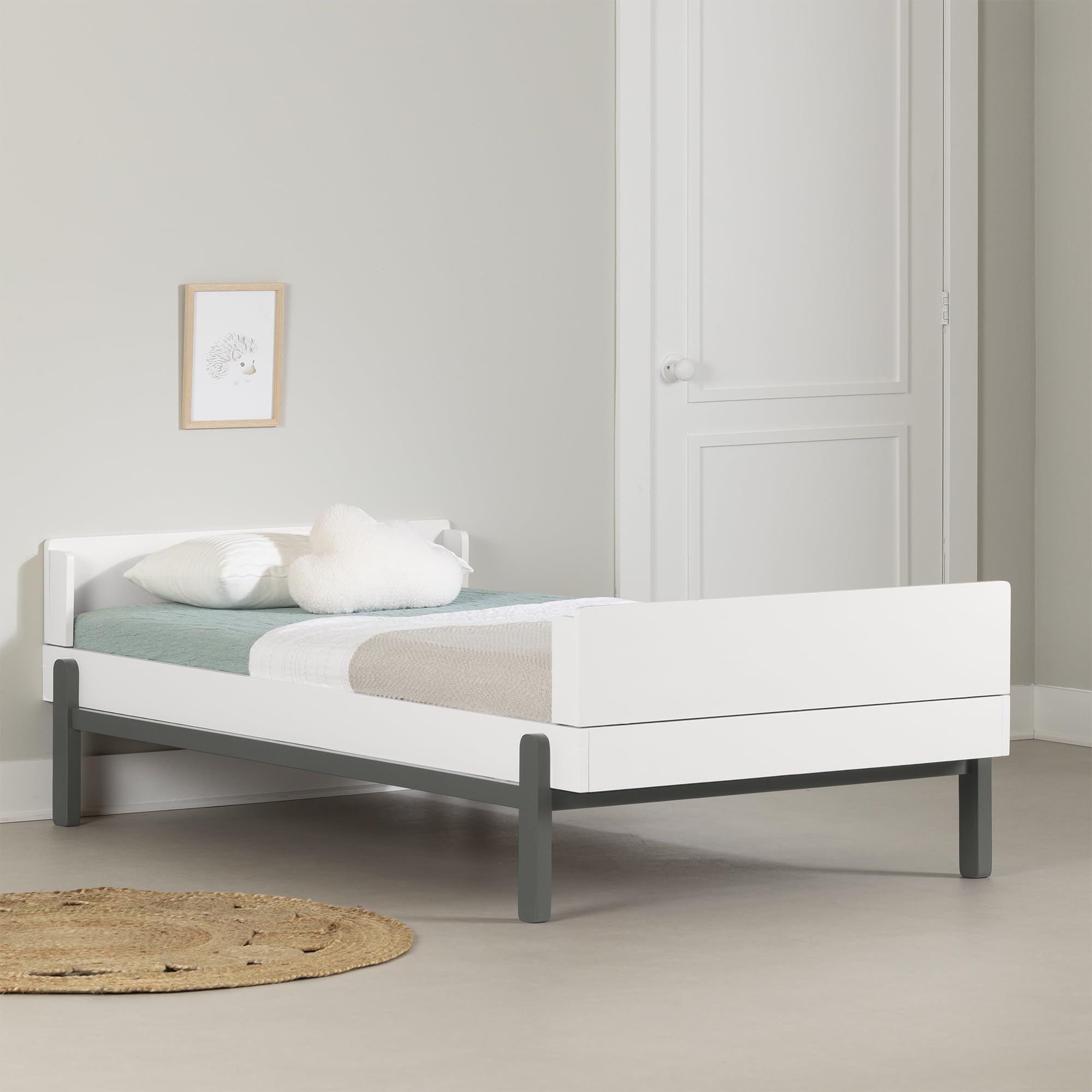 South Shore Furniture Bebble Complete Bed, Twin, Soft Gray and White