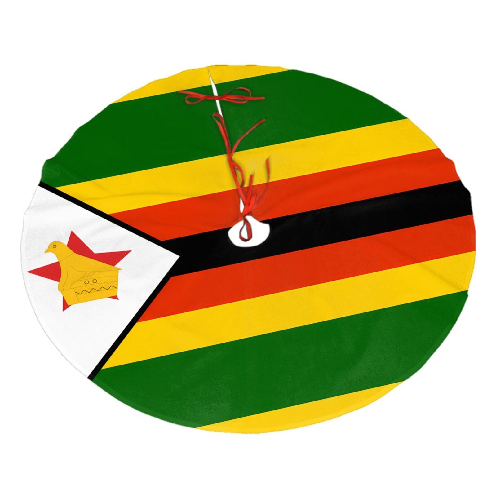 Flag of Zimbabwe Printed Christmas Tree Skirt Christmas Plush Tree Skirt 36 inches (about91 cm) ChristmasIndoor and Outdoor