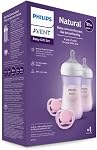 Ensemble cadeau naturel Philips Avent, 2x biberons de 9 oz avec tétines à réponse naturelle (débit moyen, débit 3), 2x sucettes Ultra Air, rose, SCD837/01