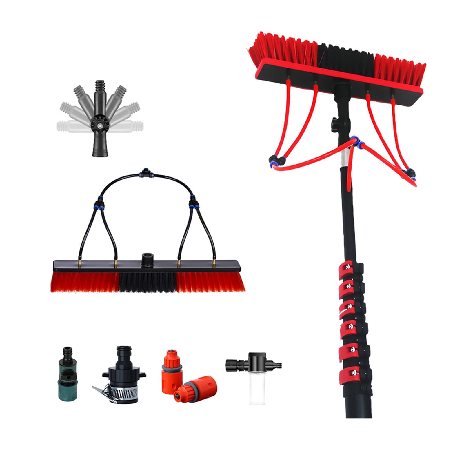 40ft 12.2M Carbon Fiber Extension Pole Kit 550mm 4-Outlet Brush Head Solar Panel Window Cleaning System High Reach Telescopic Water Fed Pole Industrial Cleaning Tool(9M)