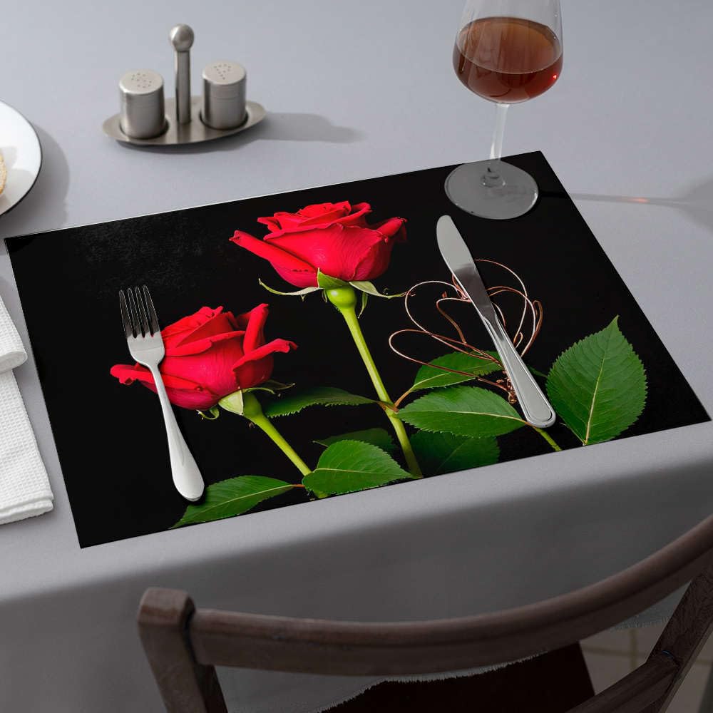 Sets de table 2 roses rouges cœur décoration de table de Pâques occidentale