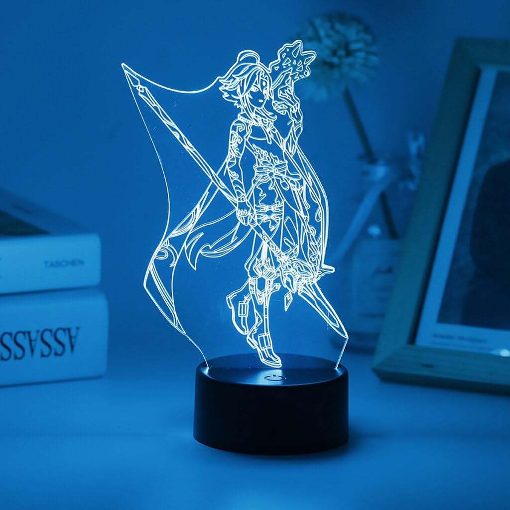 Genshin Impact 3D Night Light for Anime Fans-16 Colors Change with Remote Control Genshin Impact Game Figure Toy Illusion LED Lamp for Kids Christmas Gift (Xiao)