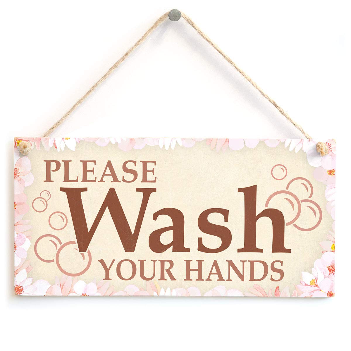 Please Wash Your Hands Sign - Flowers & Bubbles Bathroom Plaque