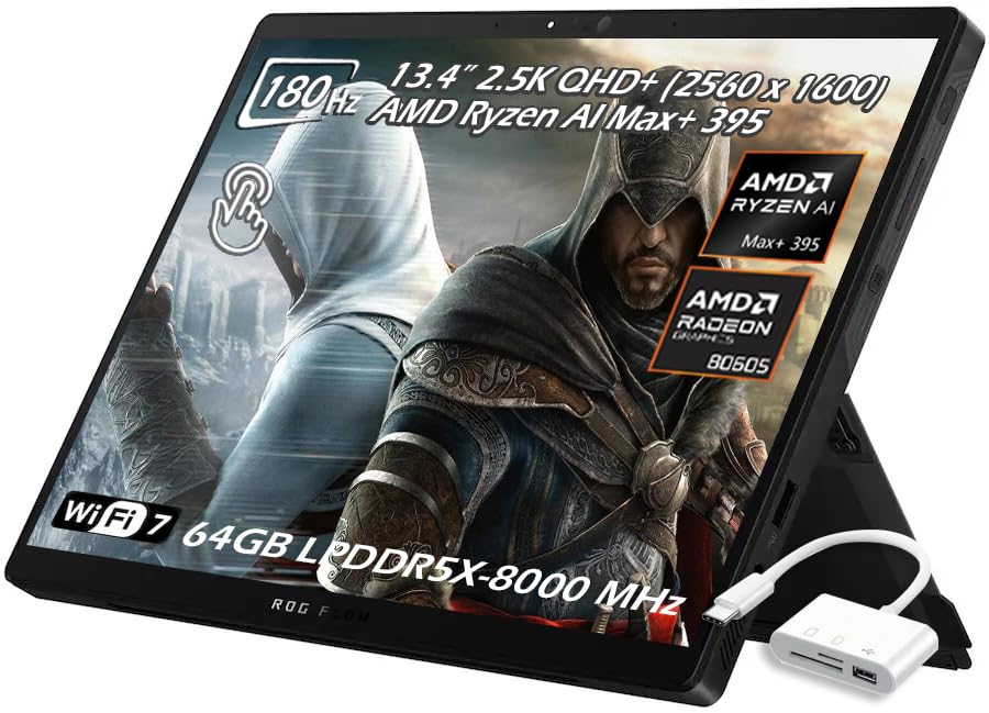 Image of ASUS ROG Flow Z13 (2025) 2-in-1 Gaming Tablet, 13.4-inch 2.5K WQXGA IPS 180Hz Touchscreen Copilot+ PC, AMD Ryzen AI MAX+ 395, 64GB RAM 1TB SSD, Wi-Fi7 Bluetooth, Win11, w /USB 3.0 Hub, W /GaLiMu
