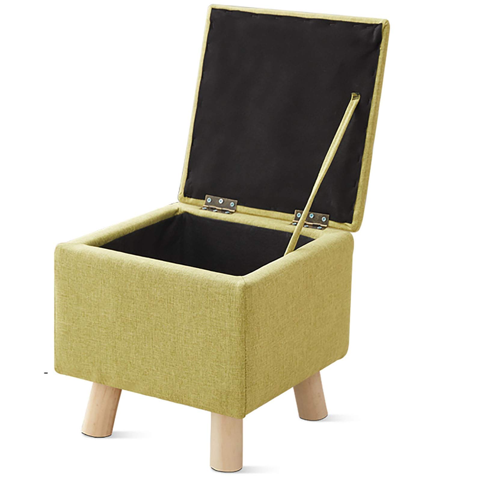 LMMIAOZ Modern Folding Storage Box with Wooden Legs Linen Foot Stool with Highly Elastic Sponge Filling Green 33x33x33cm