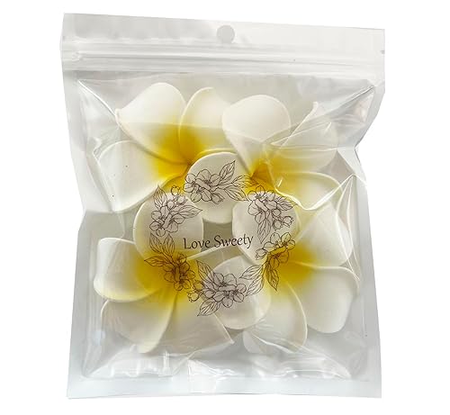 Miniatura 6 de 4 pinzas hawaianas para el cabello de Plumeria Galsang con flores para fiesta en la playa (4 unidades, blanco)