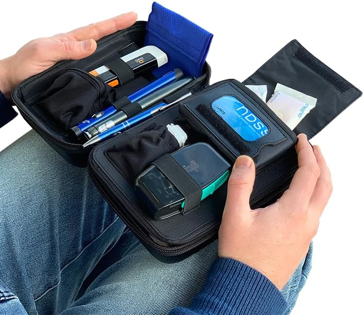 Miniatura 9 de Estuche de viaje para diabetes de gran tamaño con carcasa dura, organizador para monitor de glucosa, bolígrafo de insulina, tiras BGL, jeringa,