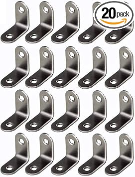 Framing Hardware 1/2 x 1/2 Zinc Plated Steel Corner Brace L Brackets with Screws for Picture Frame Reinforcement and Canvas Mounting - 20 Pack