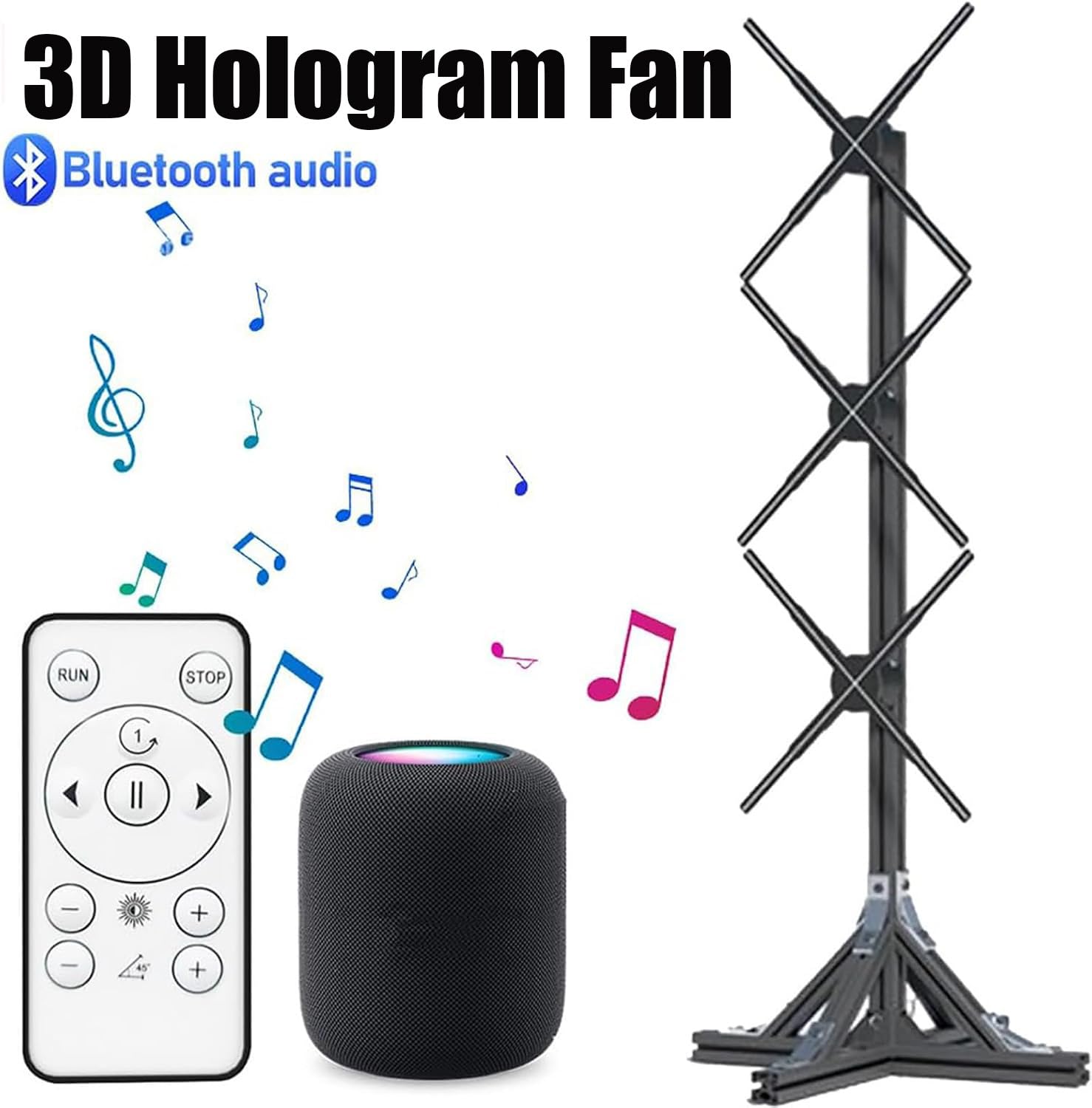 Projecteur Holographique 3D, Ventilateur D'affichage Holographique LED 3D, Avec Télécommande/Wi-Fi/Bluetooth, Pour Salons Professionnels/Affichages Publicitaires, PD45