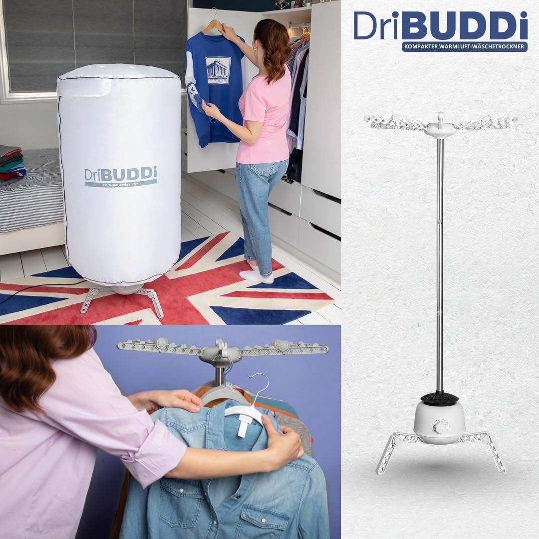 DriBUDDi Compact Elektrischer Wäschetrockner – Tragbarer 850-W-Trockner mit 10-kg-Kapazität, knitterfreie & schonende Trocknung, energiesparend, neues Design 30% effizienter