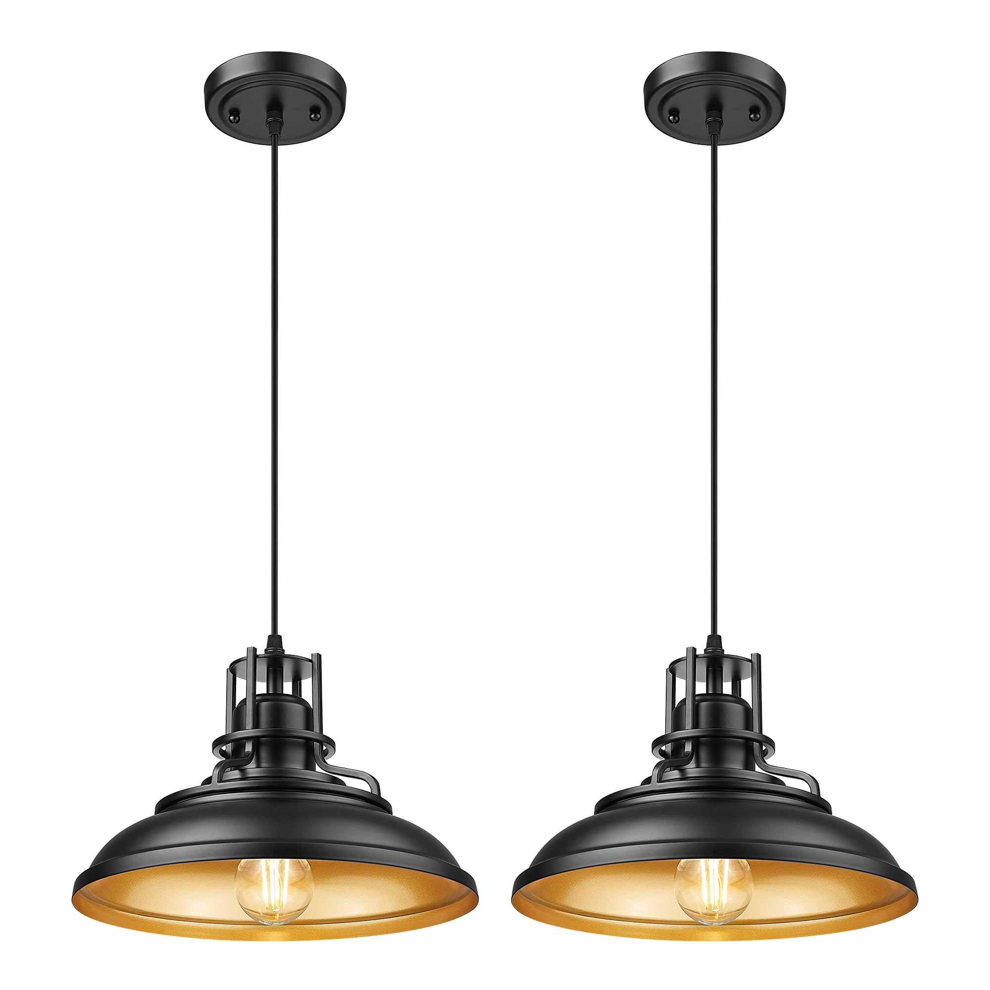 FEMILA 12" Modern Pendant Lights Kitchen Island, Black Pendant Light Fixtures for Foyer Cafe Kitchen, Adjustable Height, 2 Pack, 4FY15-MP-2PK BK-1
