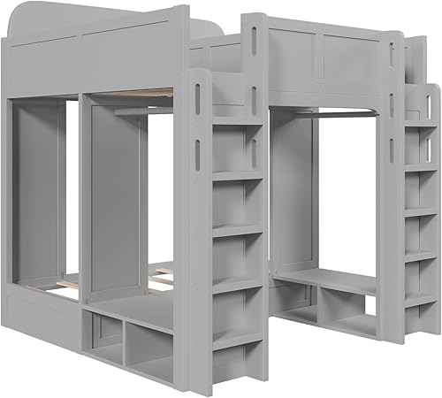 Miniatura 188 de Litera triple de metal, tamaño matrimonial XL sobre individual XL sobre tamaño Queen, elegante base de cama triple con seguridad garantizada para