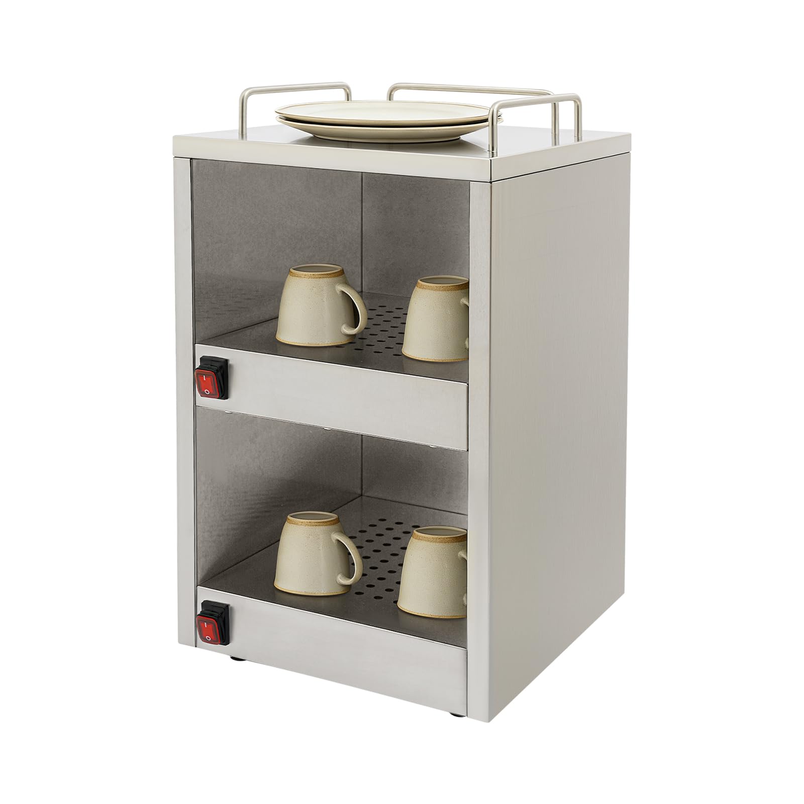 Armadio riscaldante per tazze, con 2 scomparti riscaldanti indipendenti, scalda tazze da caffè elettrico, per gastronomia, caffetteria, casa, 32,5 x 32 x 55 cm
